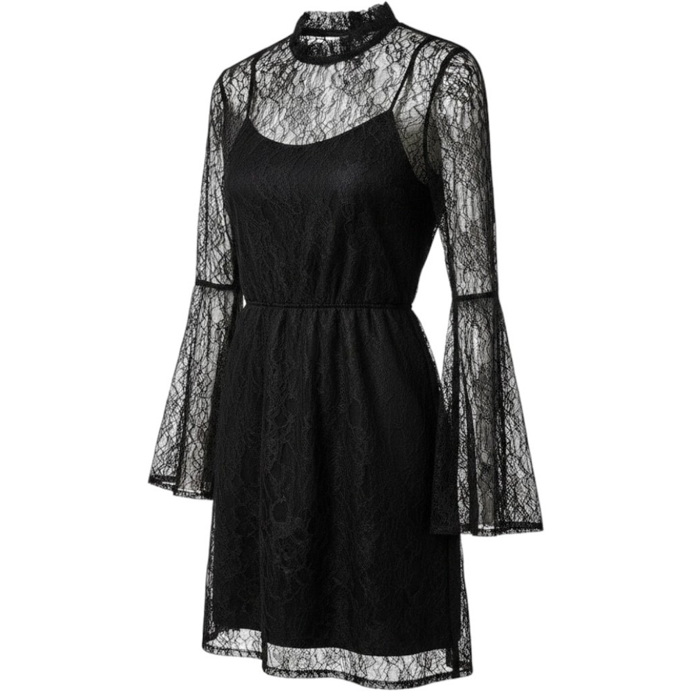 Steve‎ Madden Black Lace Long-Sleeve Mini Dress whimsigoth fairy